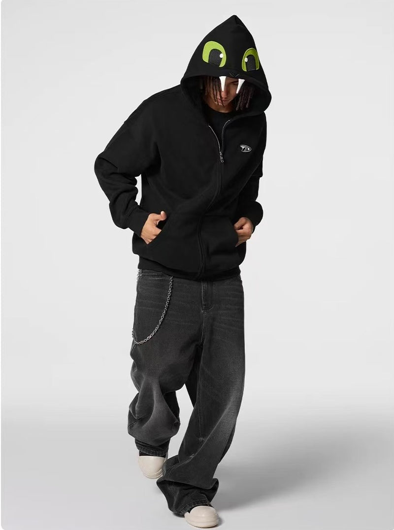 ACHOCK Little Devil Embroidered Velvet Zipper Hoodie