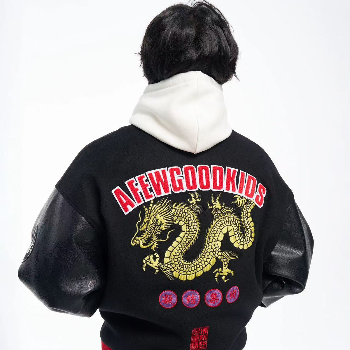 AFGKxCLOTTEE Dragon Pattern Embroidered Wool Varsity Jacket