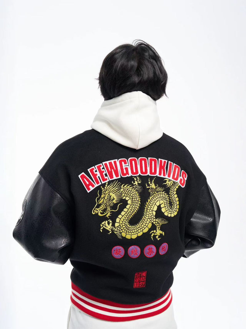 AFGKxCLOTTEE Dragon Pattern Embroidered Wool Varsity Jacket