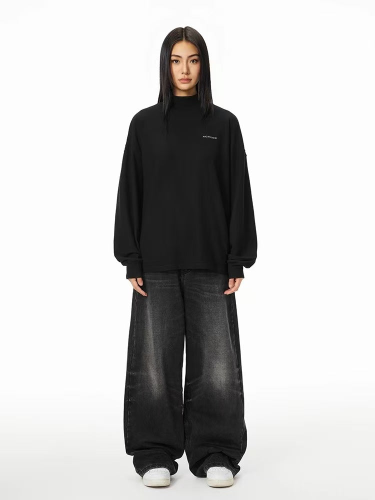 ACHOCK Simple Basic Logo Half Turtleneck Long-sleeve Tee