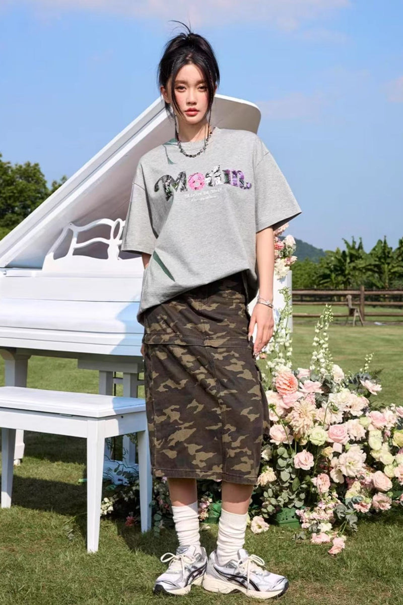 MEDM Floral Fruit Branch Padded Patch Embroidered Short-sleeved T-shirt