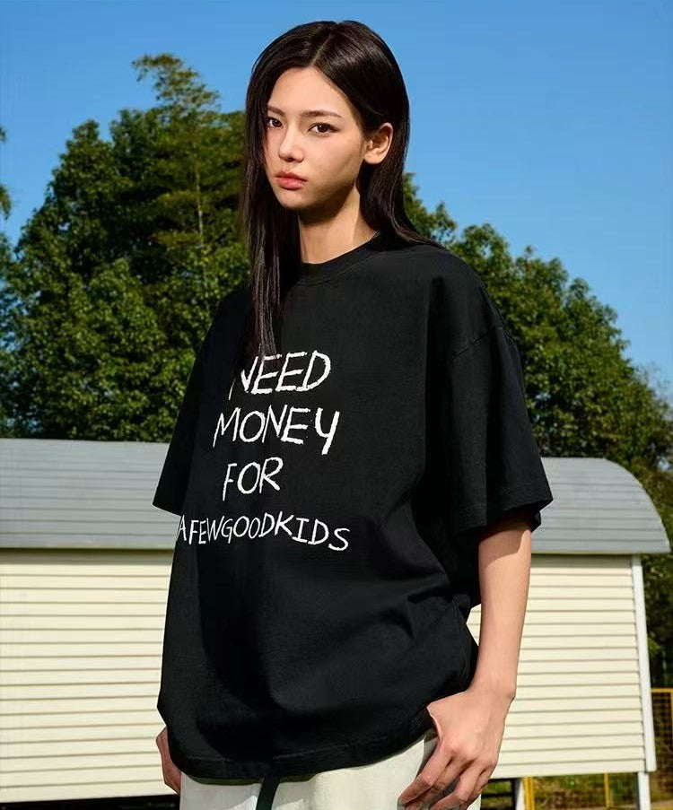AFGK NEED MONEY Handwritten Slogan Short-sleeved T-shirt