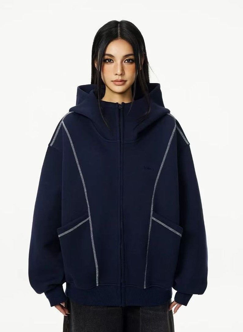 ACHOCK  Heavy Air Layer Cardigan Zipper Sweatshirt