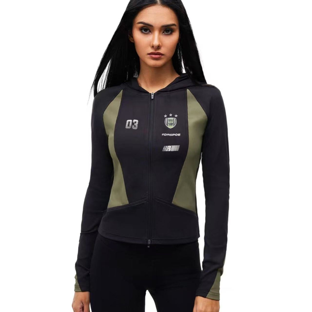 FDR Retro Contrast Patchwork Hooded Sweatshirt (For Women)