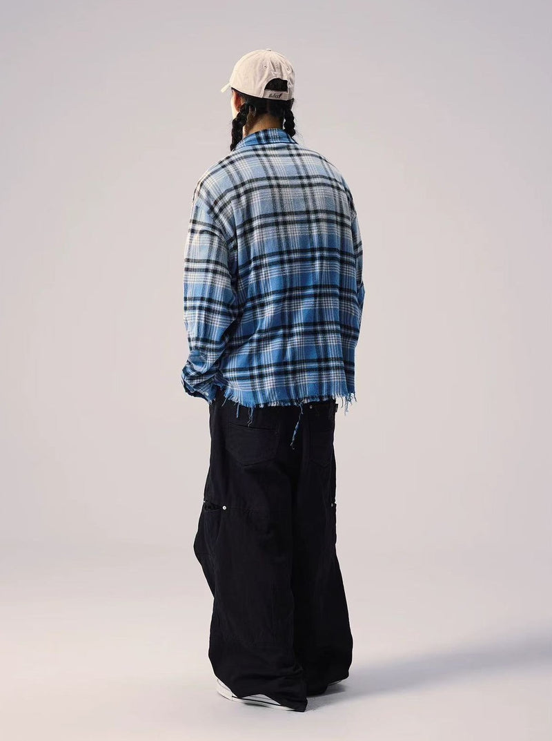 REMEDY Washed Gradient Long-sleeved Plaid Shirt