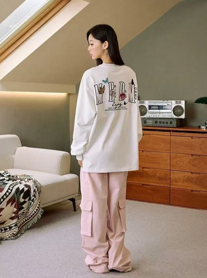 MEDM Butterfly Garden Embroidered Long-sleeve T-Shirt