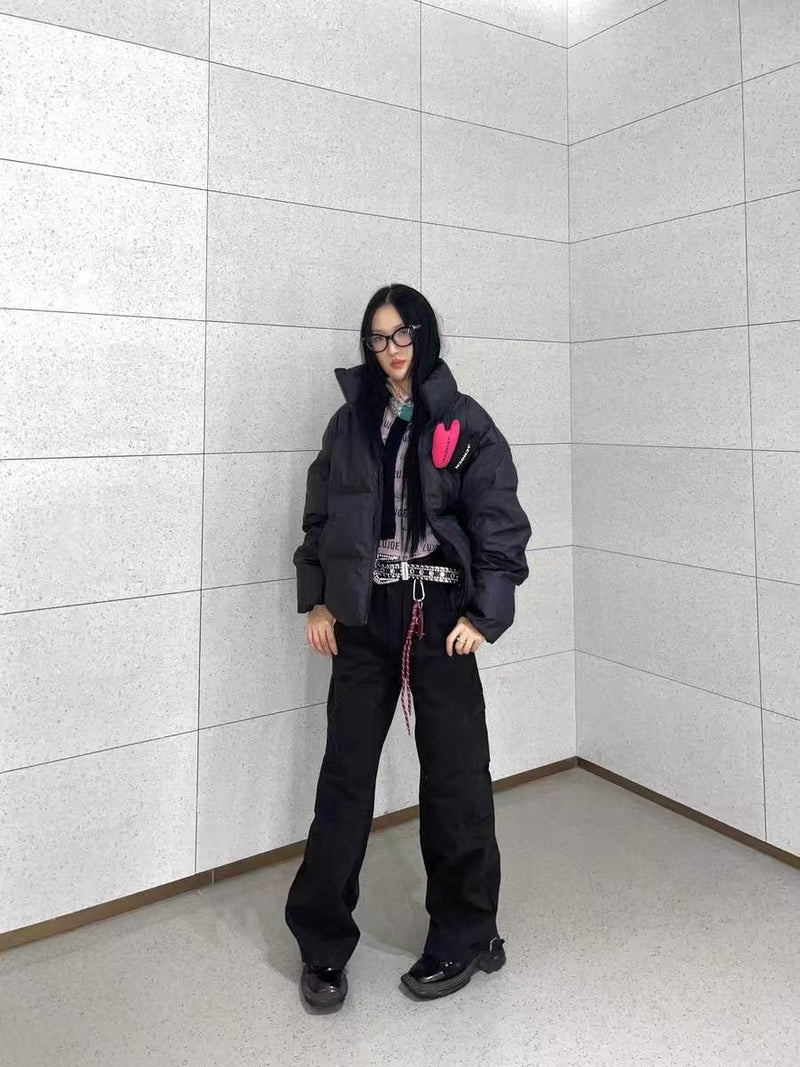 ACHOCK PU Leather Velcro Down Jacket