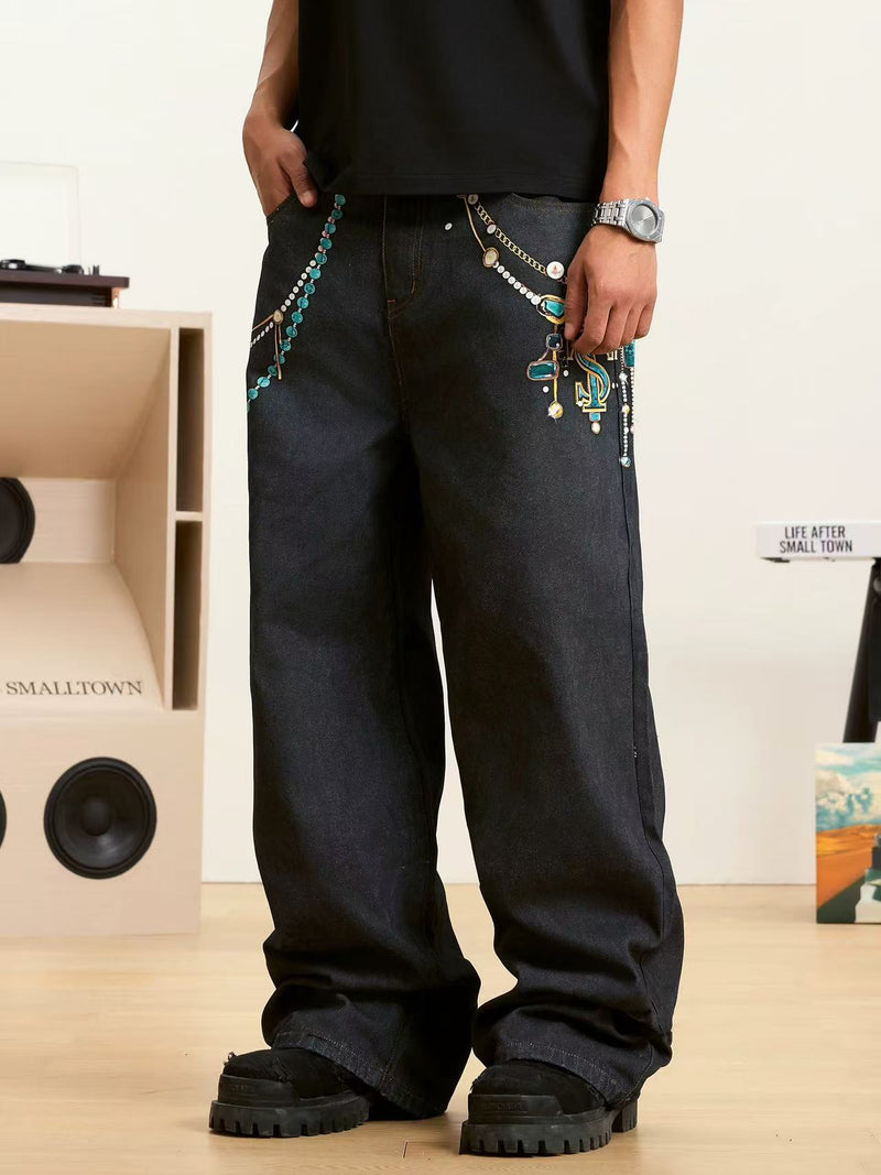 STK Heavy Work 3D Turquoise Pearl Printed Jeans