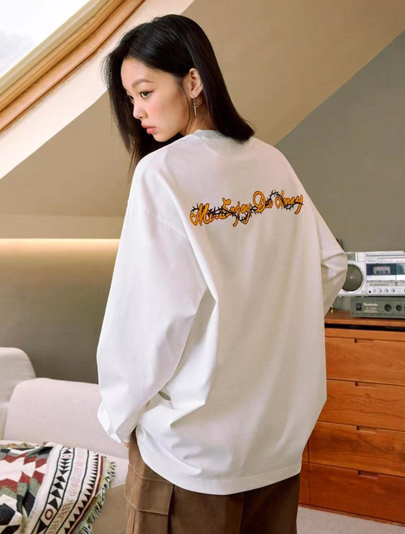 MEDM Flowers and Thorns Circular Text Long-sleeved T-shirt