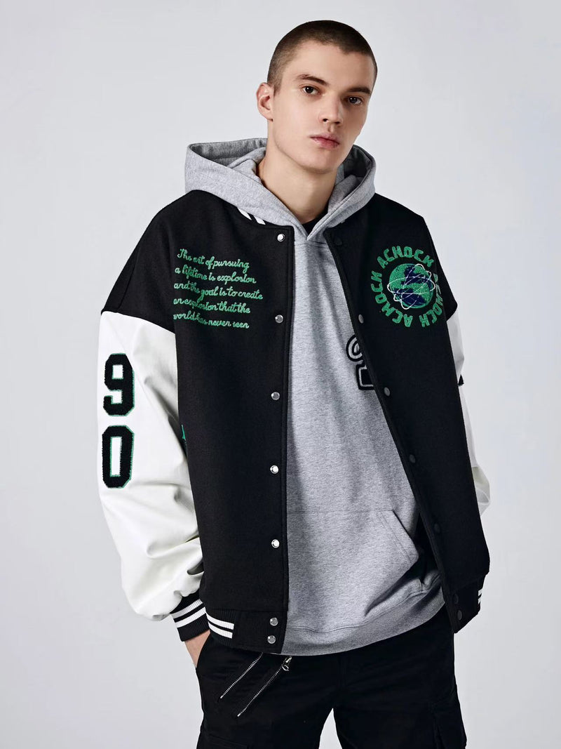 ACHOCK Green Earth Embroidered Baseball Jacket