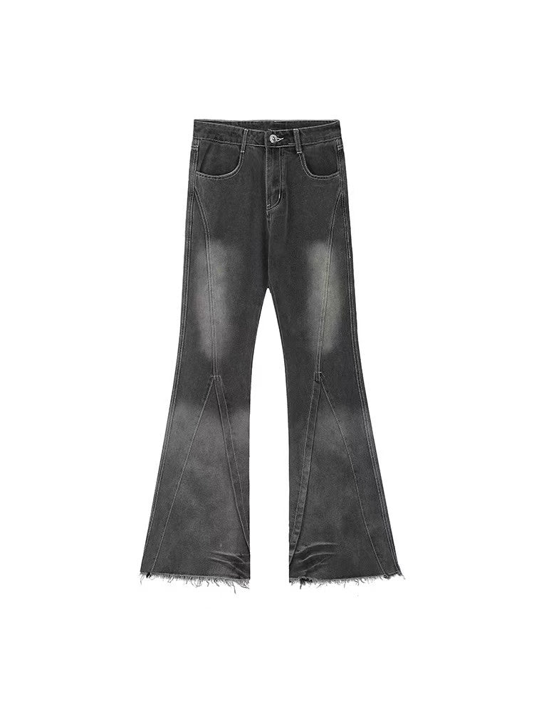 ACHOCK Washed Black Raw Edge Bootcut Jeans
