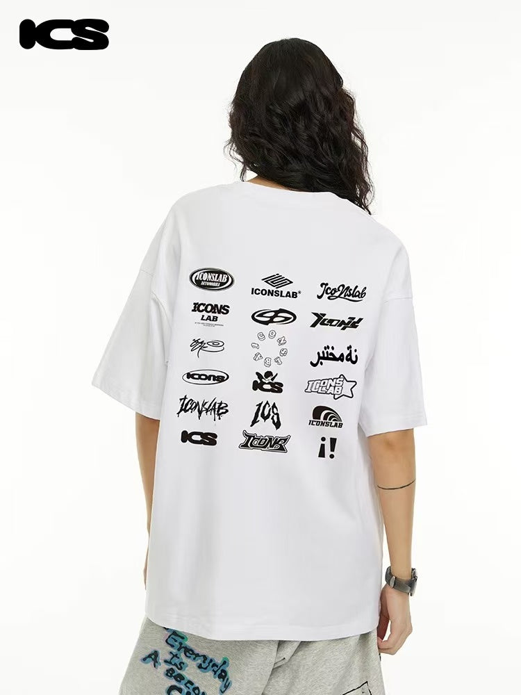 ICONSLAB Multi-logo Crew Neck Printed T-shirt