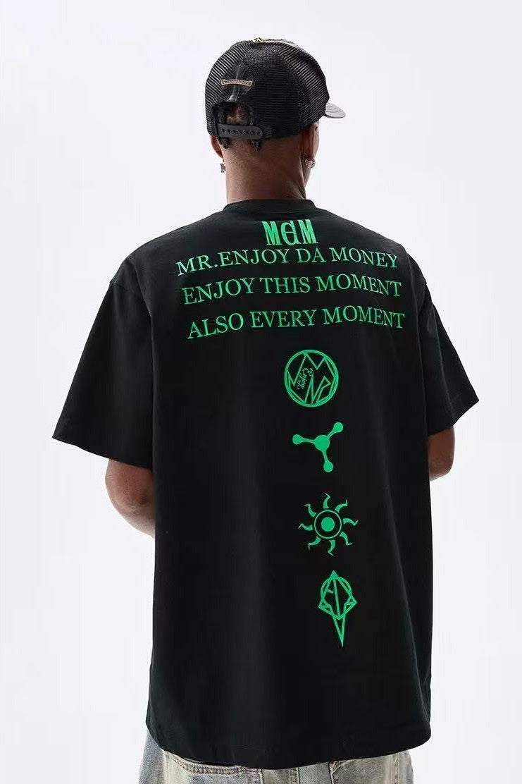 MEDM Letters Printed Luminous Short-sleeved T-shirt