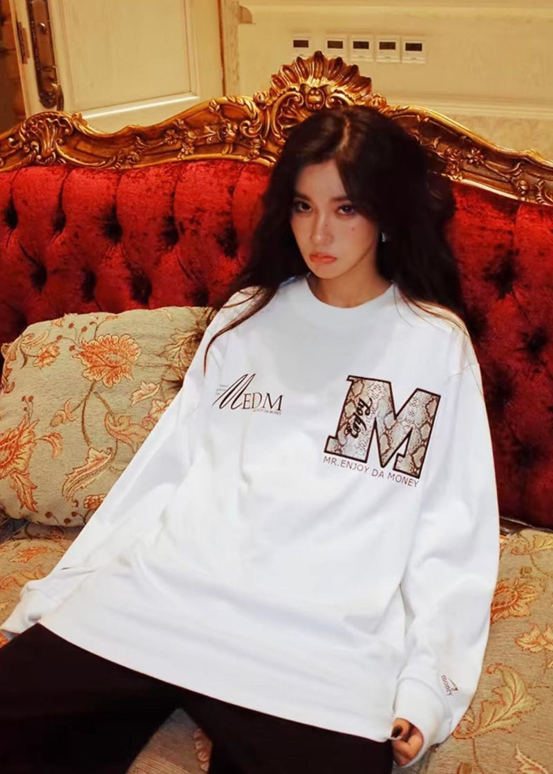 MEDM Snake Print Lettering Top Long-sleeve T-shirt
