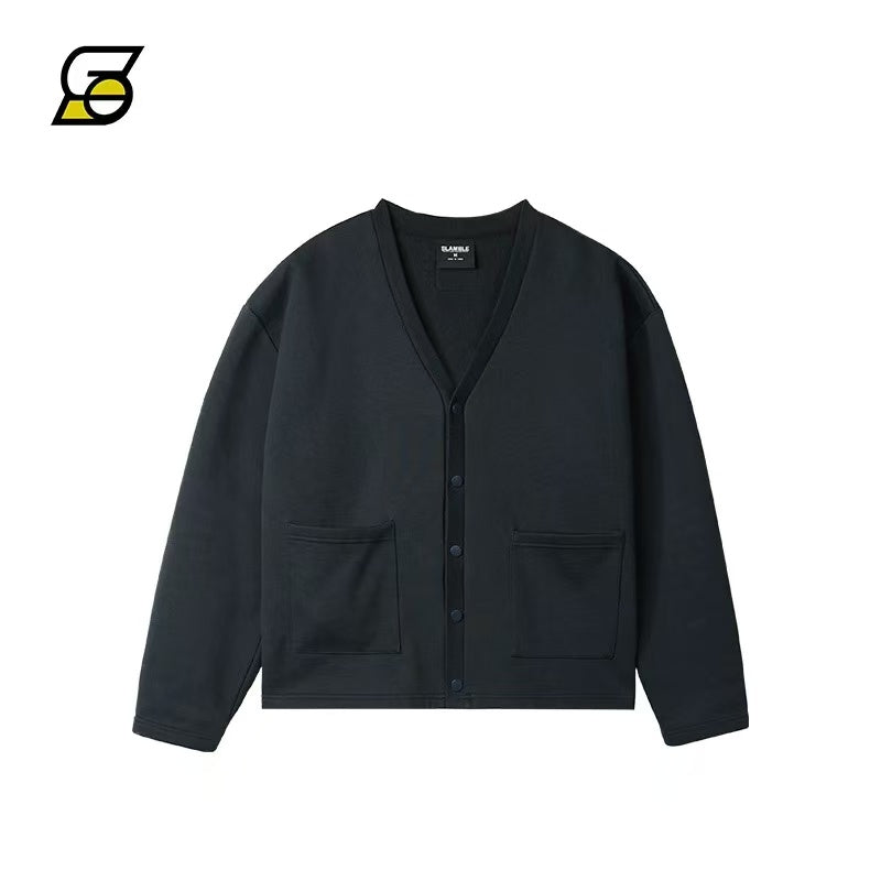 SLAMBLE Knitted Casual Solid Color V-neck Jacket