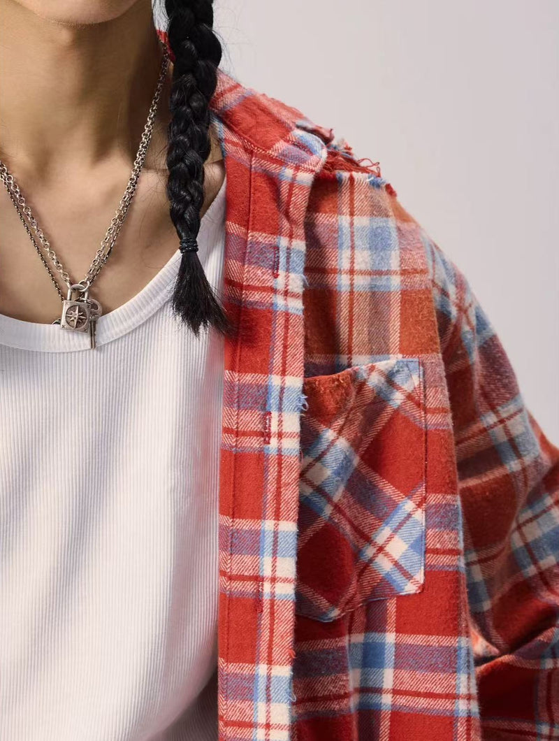 REMEDY Distressed Plaid Long-sleeve Shirt