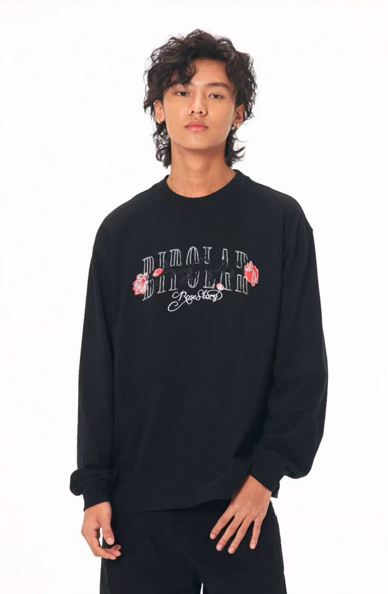 BIPOLAR Neon Rose Embroidered Long-sleeves T-shirts