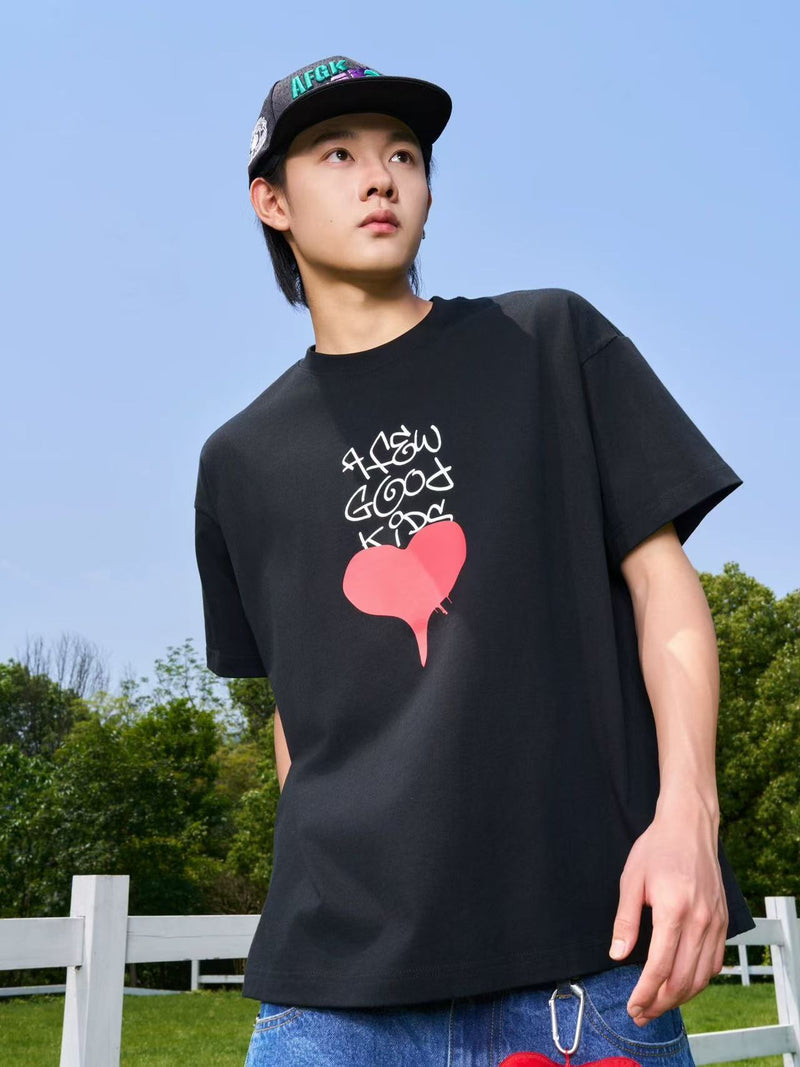 AFGK Valentine's Day Love Graffiti Letter Print Short Sleeve T-Shirt