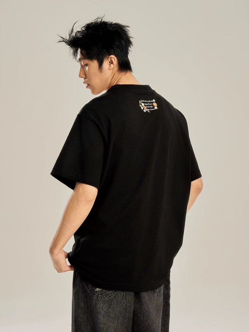 BIPOLAR Flower Embroidered Short-sleeve T-shirt