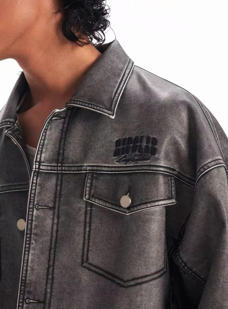 BIPOLAR Hyphenation Polished PU Leather Jacket