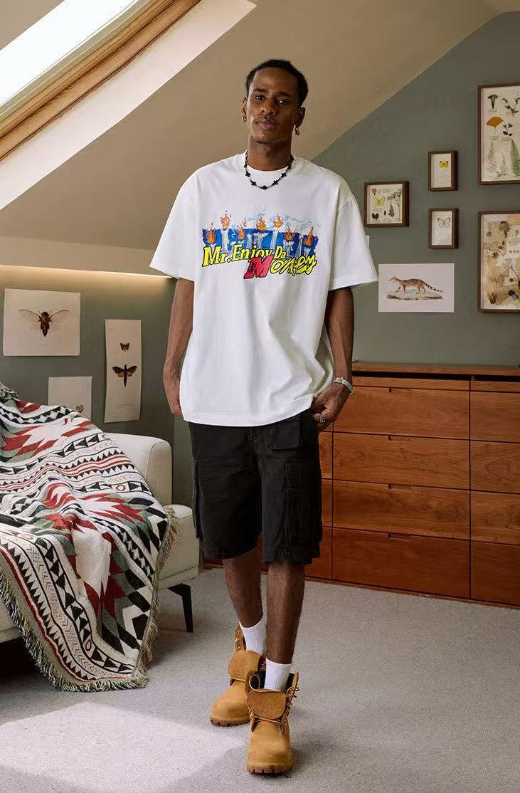 MEDM Candle Flame Embroidered Short-sleeved T-shirt