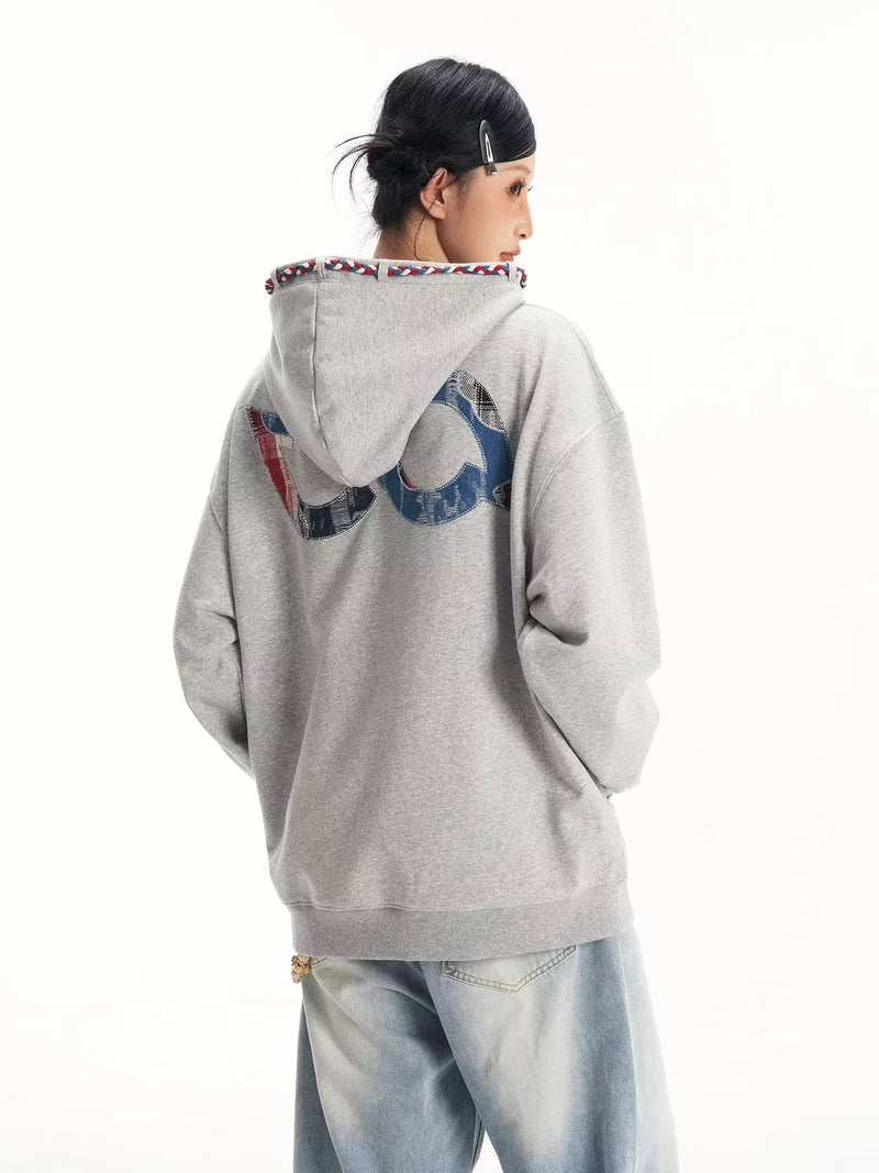 BIPOLAR Denim Patchwork Plaid Hoodie