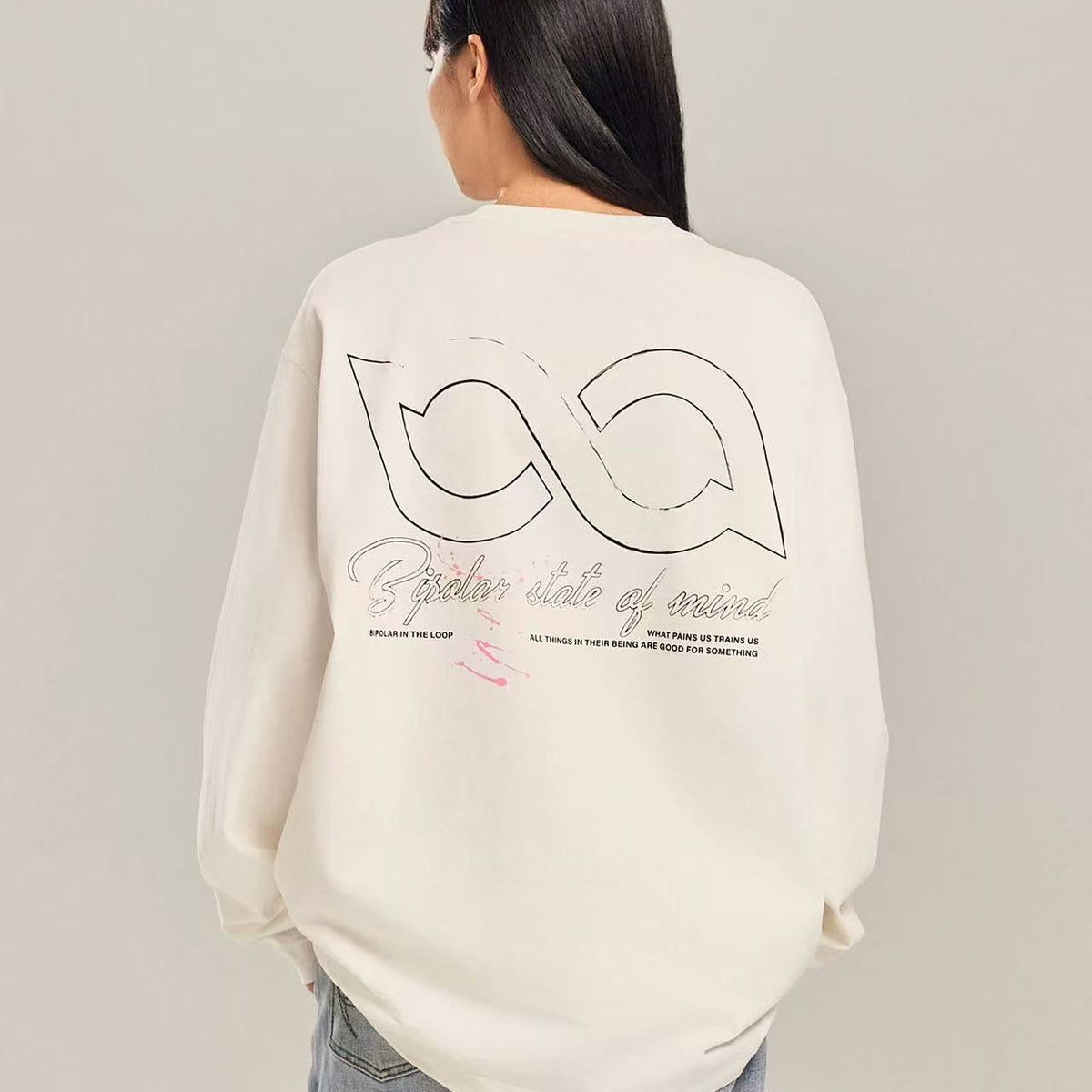 BIPOLAR Ink Print Loose Couple Long-sleeve T-shirt