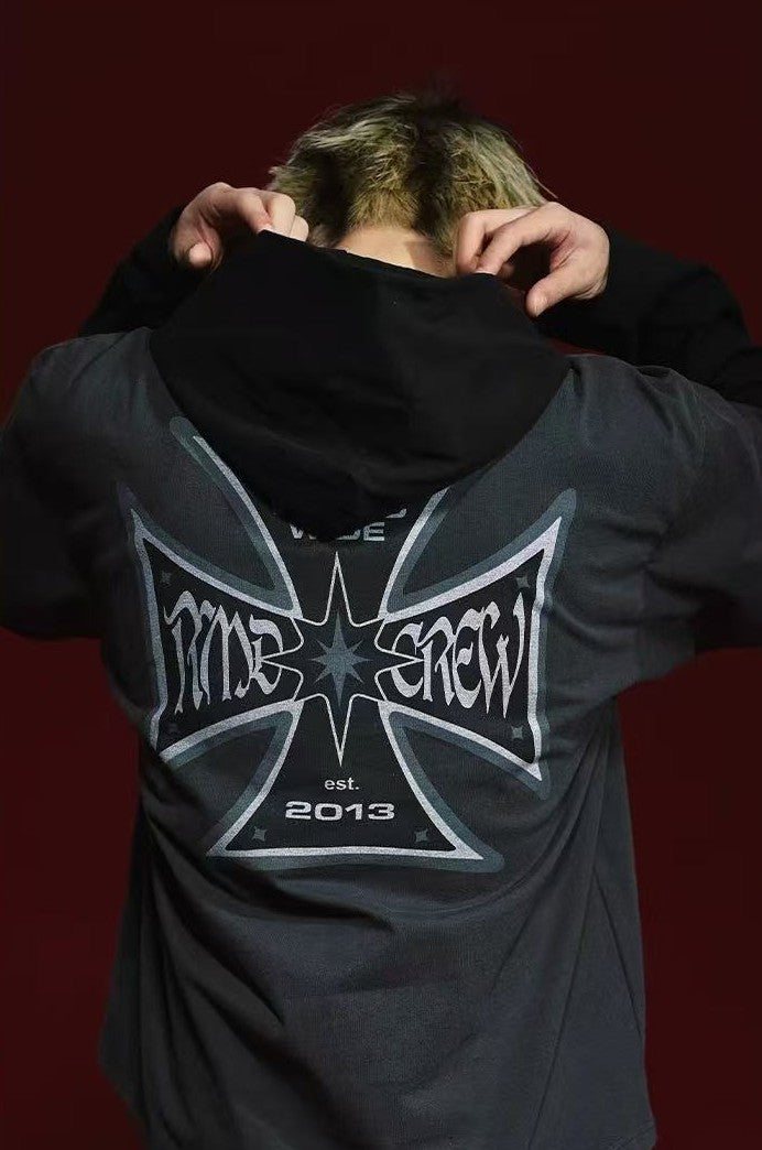 REMEDY Retro Fake Two-piece Hooded Long-sleeved T-shirt