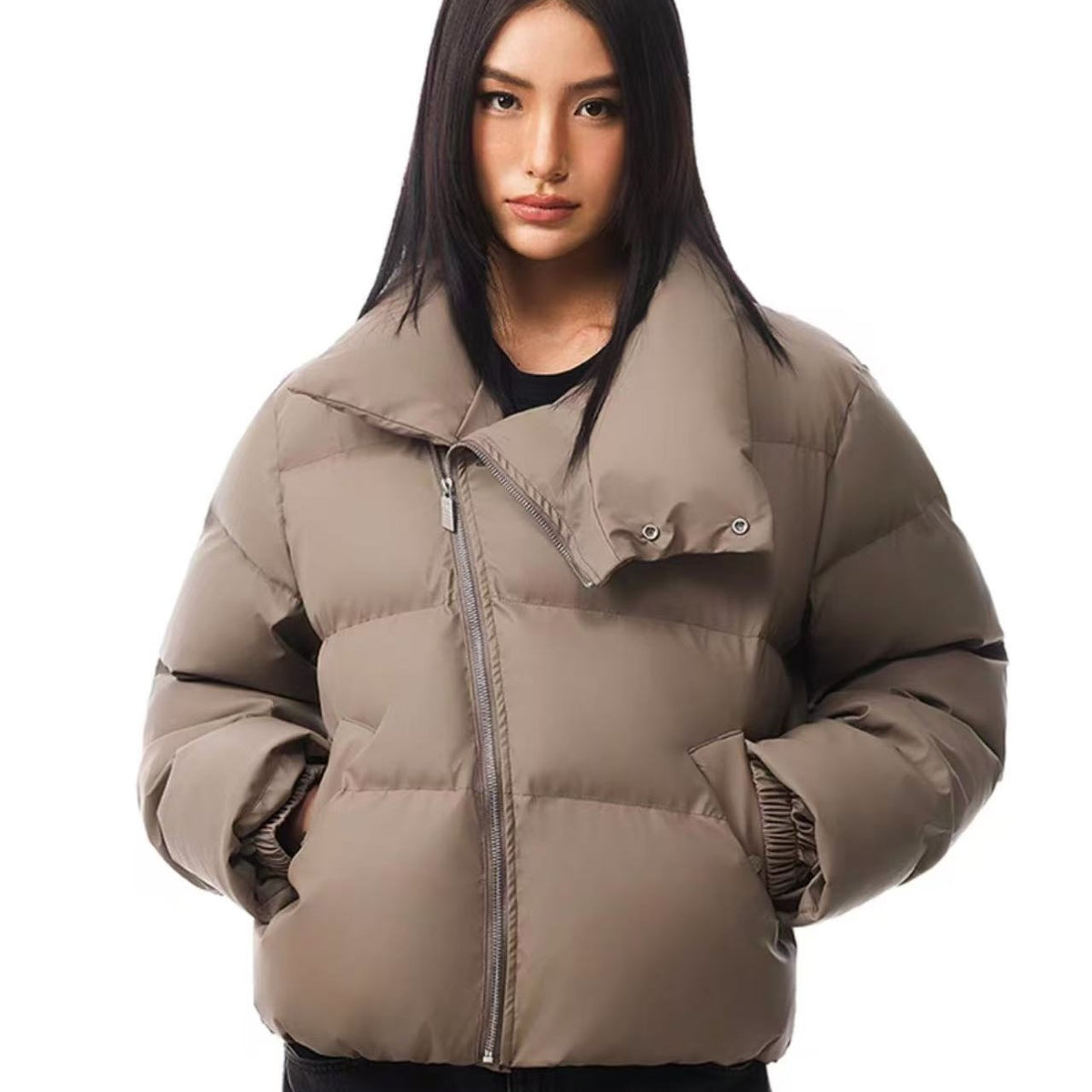 FDR Diagonal Zipper Stand Collar Down Jacket (For Women)