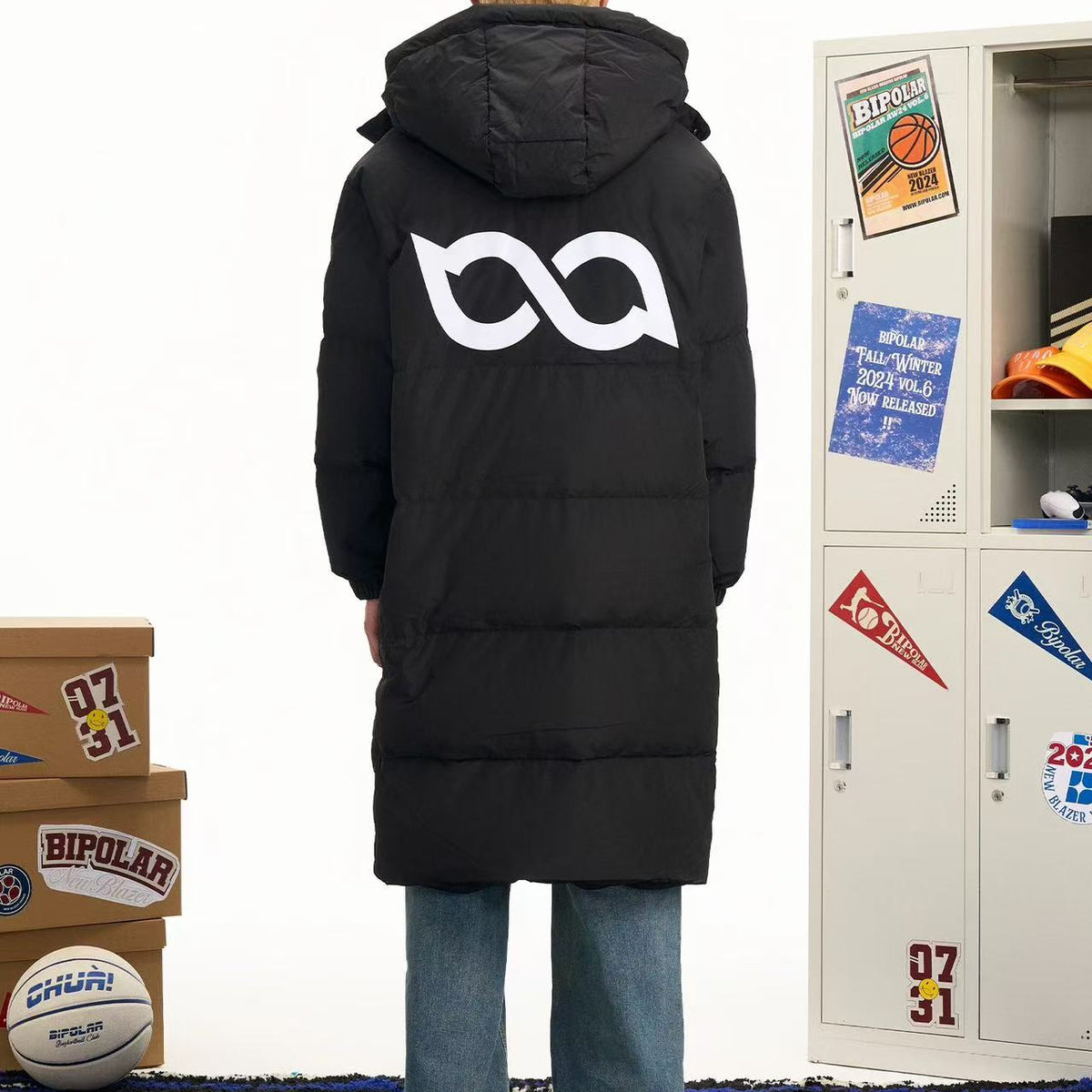 BIPOLAR Flocked Long Knee-length Foldable Duck Down Hooded Jacket