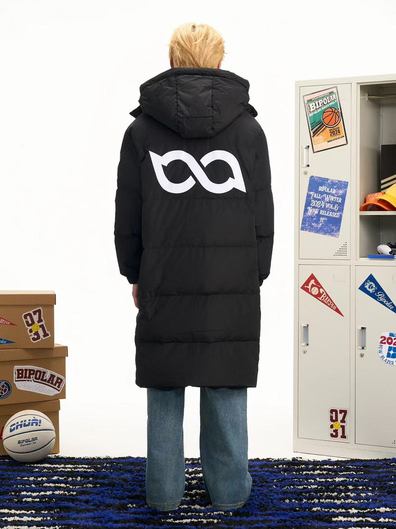 BIPOLAR Flocked Long Knee-length Foldable Duck Down Hooded Jacket