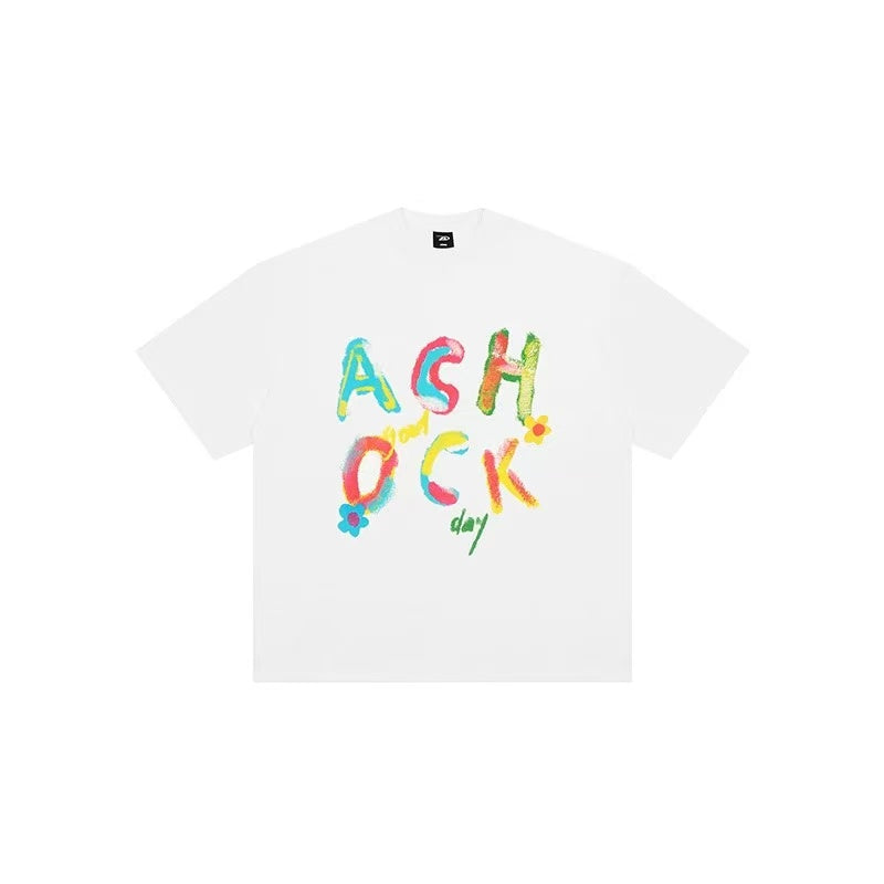 ACHOCK Watercolor Handwritten Logo Printed T-shirt