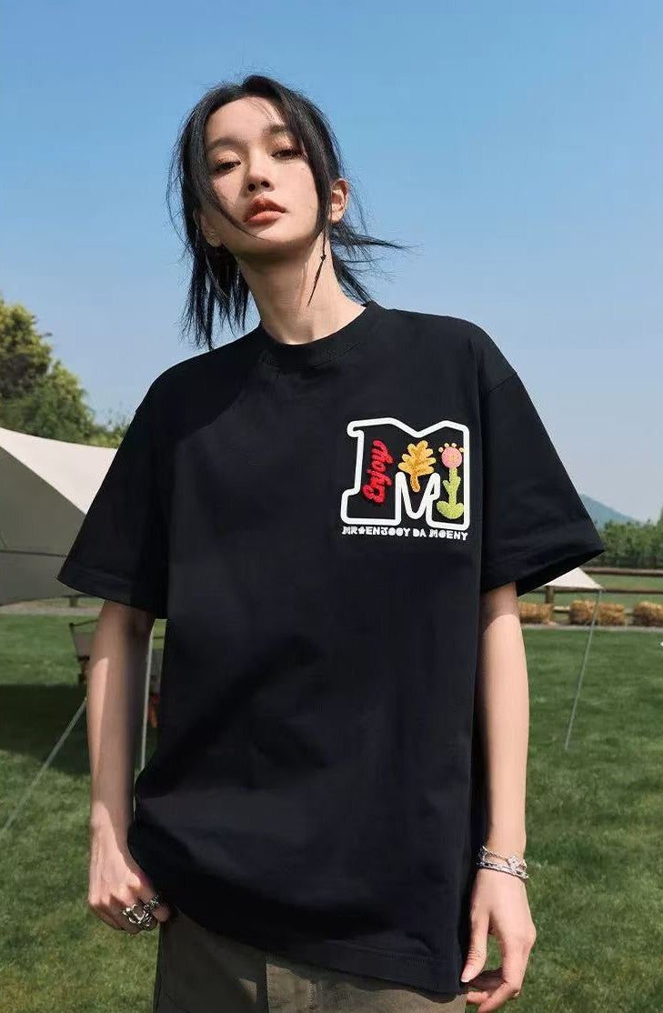 MEDM Toothbrush Embroidered Floral Short-sleeved T-shirt