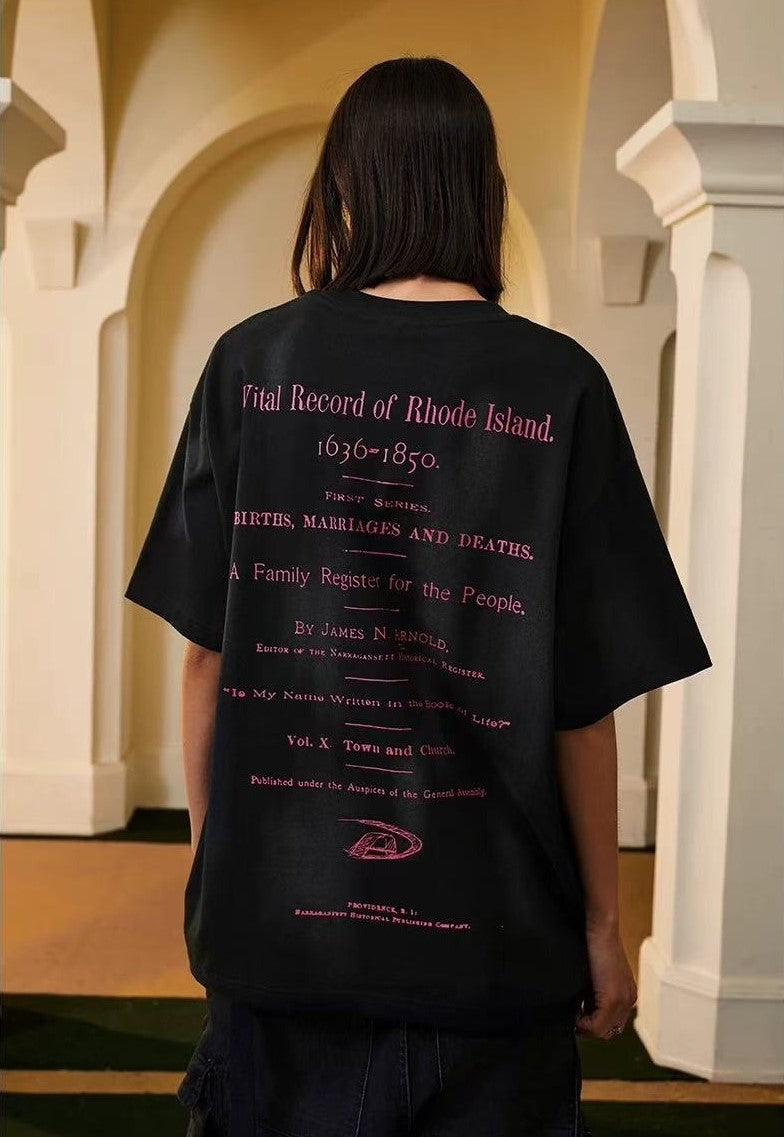 ACHOCK Embroidered Washed Black Distressed T-shirt