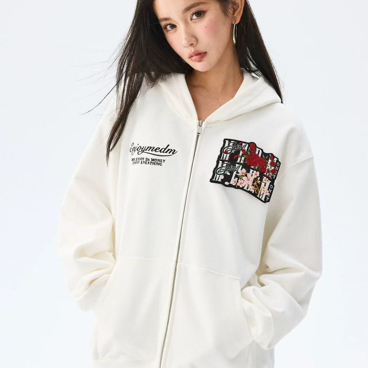 MEDM Floral Velcro Zipper Hoodie