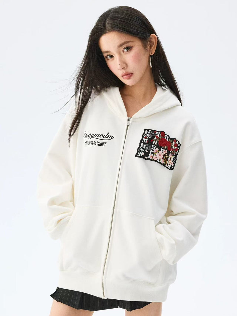MEDM Floral Velcro Zipper Hoodie