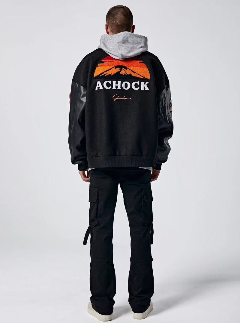 ACHOCK High Street Two-tone Baseball Embroidered Varsity Jacket