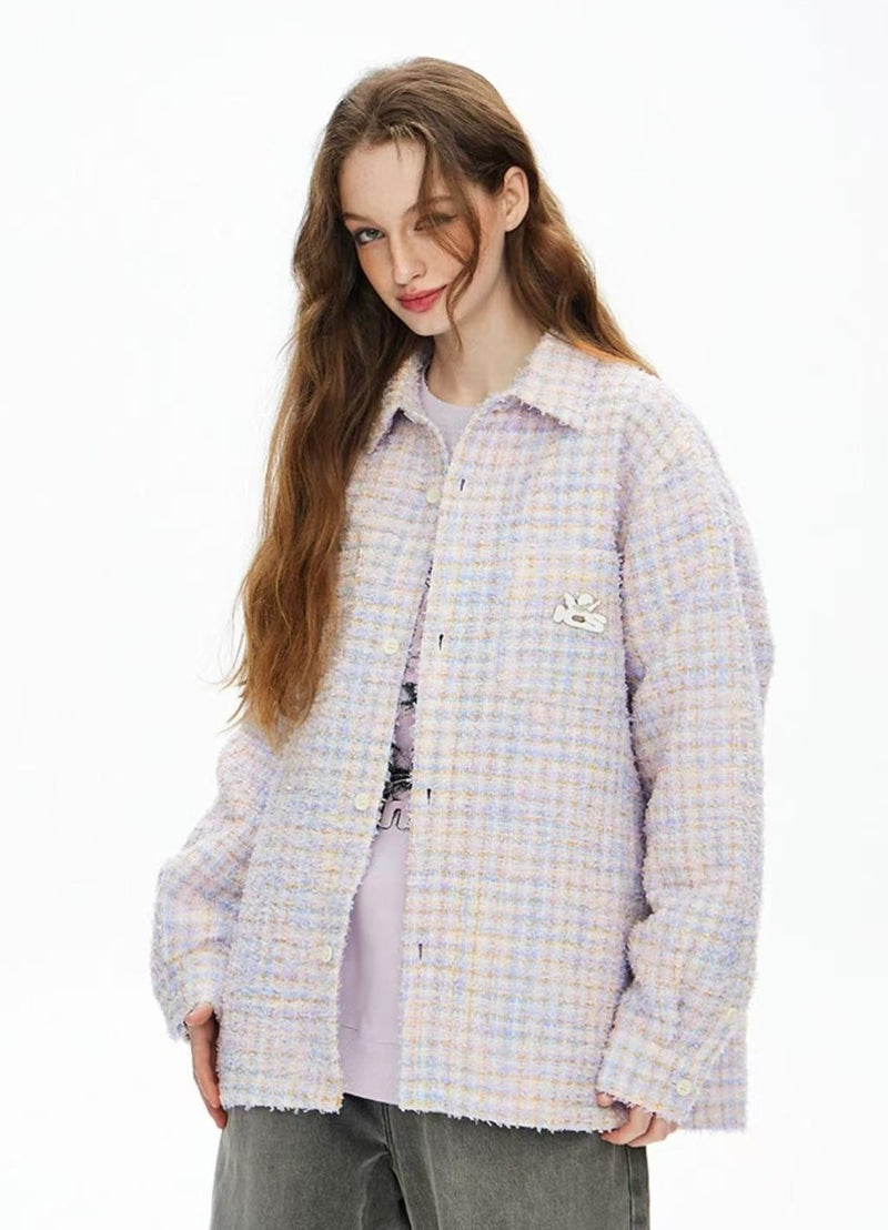 ICONSLAB Tweed Woven Long-sleeve Shirt Jacket