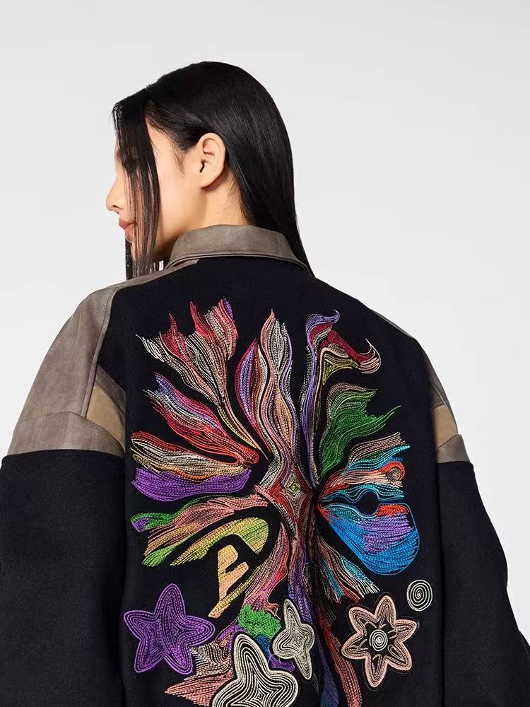 ACHOCK Heavy-duty Cartoon Embroidered Baseball Jacket