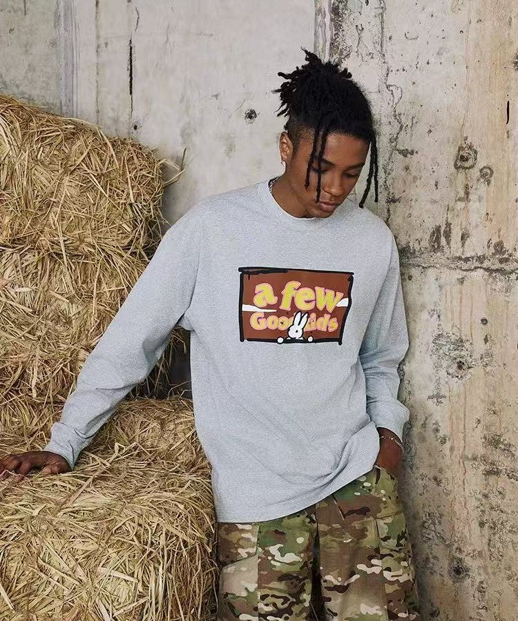 AFGK Rabbit Graffiti Print Long Sleeve T-Shirt