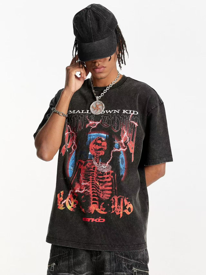 STK Washed Skull Print Crew Neck T-Shirt