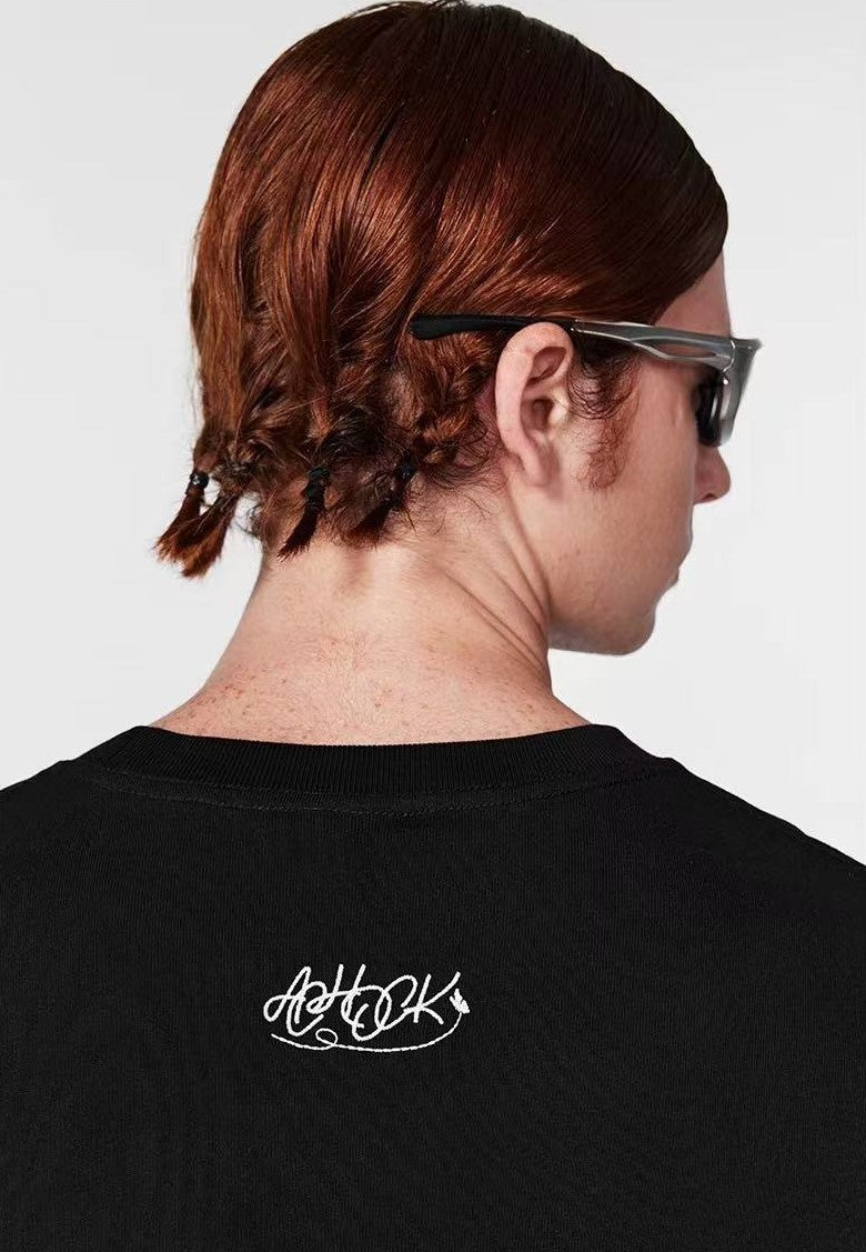 ACHOCK Butterfly Embroidered Crew Neck Short Sleeves Tee