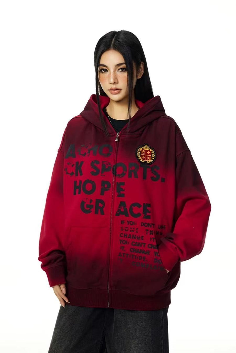 ACHOCK Logo High Street Distressed Zipper Sweatshirt