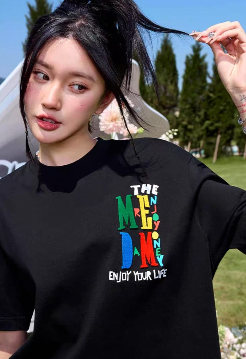 MEDM Colorful Floral Paper-cut Short-sleeved T-shirt