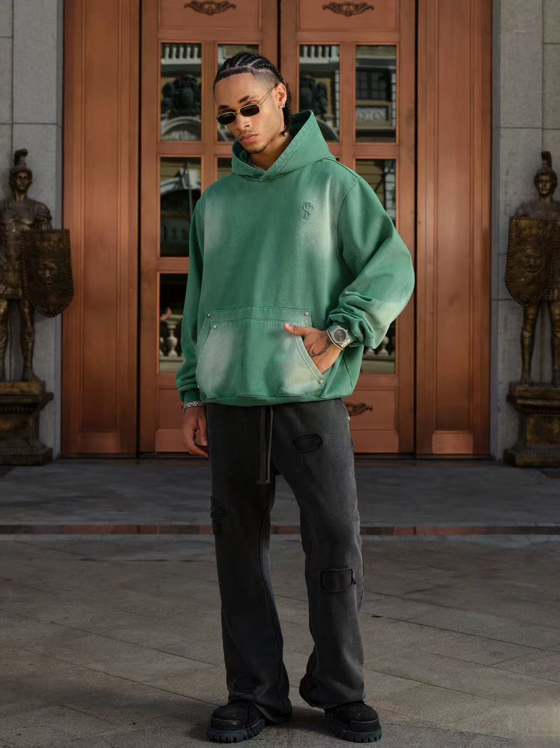 STK Double Pouch Rivet Pocket Wash Hoodie