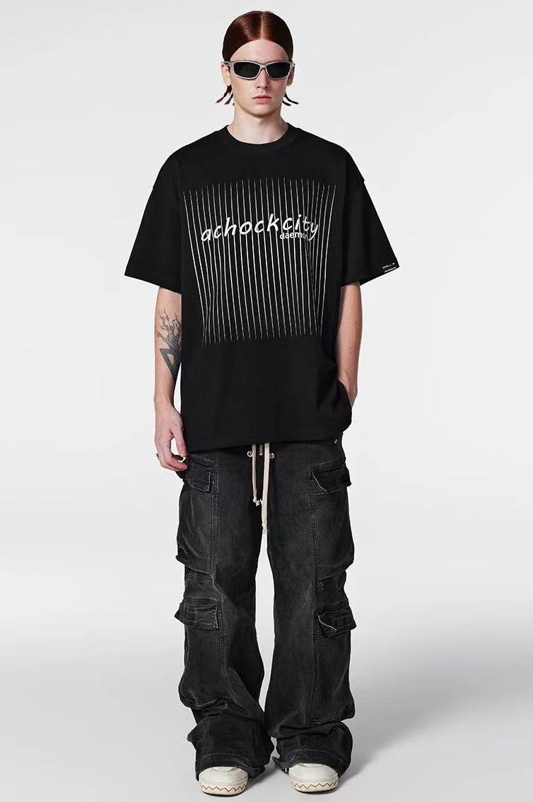 ACHOCK Screen Stripe Print Design Round Neck T-shirt