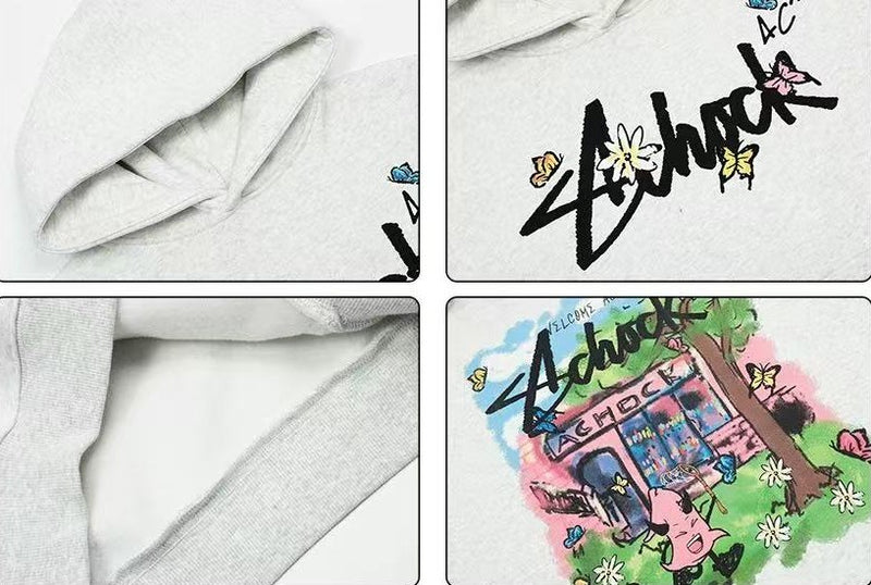ACHOCK Hip Hop Cartoon Pattern Printed Hoodie