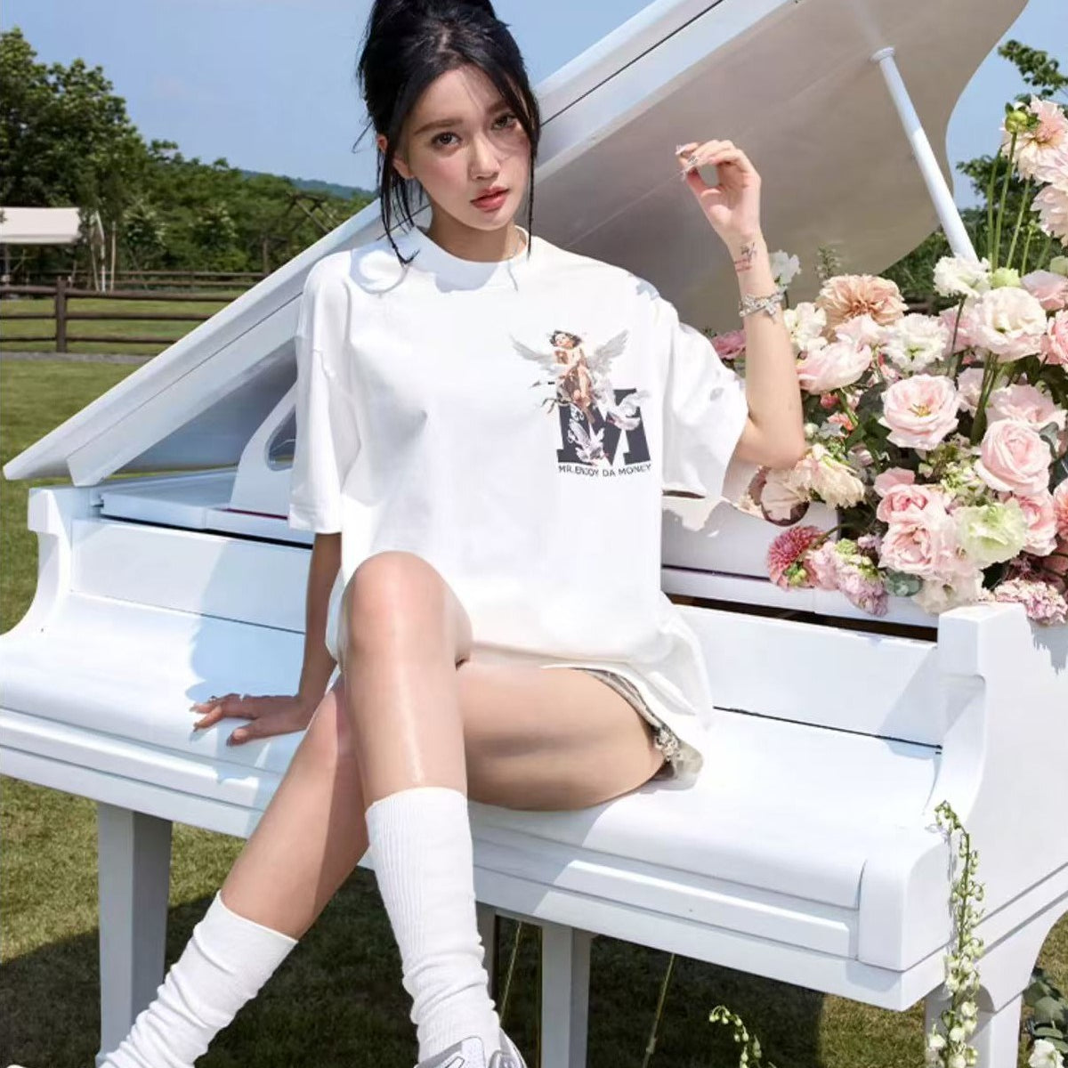MEDM Angel Print Short-sleeve T-Shirt