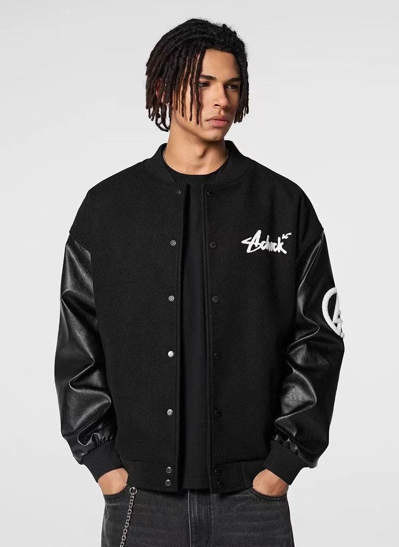 ACHOCK Retro Patchwork PU Leather Jacket