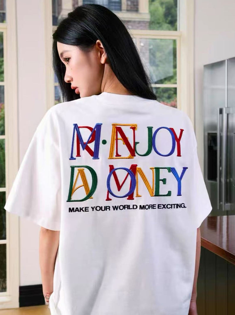 MEDM  Rainbow Letter Embroidered Logo Short-sleeved T-shirt
